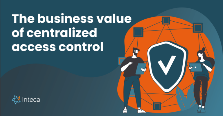 Illustration emphasizing the business value of centralized access control with security and connectivity elements