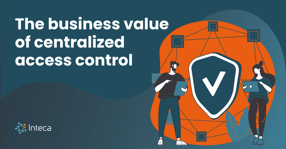 Illustration emphasizing the business value of centralized access control with security and connectivity elements
