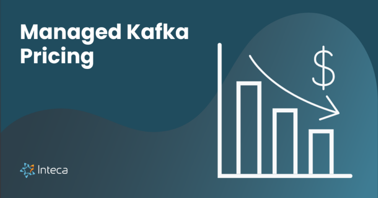Inteca branded title image illustrating managed Kafka pricing with downward bar chart