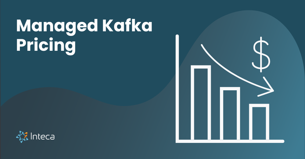 Inteca branded title image illustrating managed Kafka pricing with downward bar chart