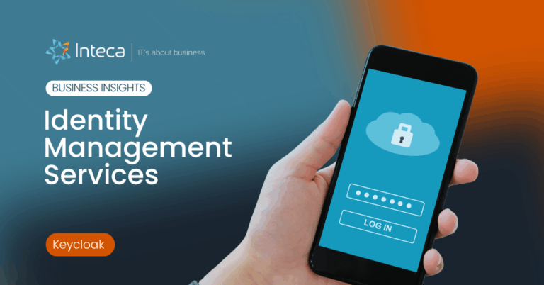 Banner for Intec Identity Management Services; a hand holds a smartphone showing a login screen on a blue background.