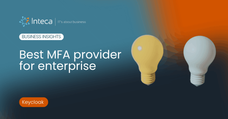 Intec branding with the headline 'Best MFA provider for enterprise' and two light bulbs on a blue-to-orange gradient background